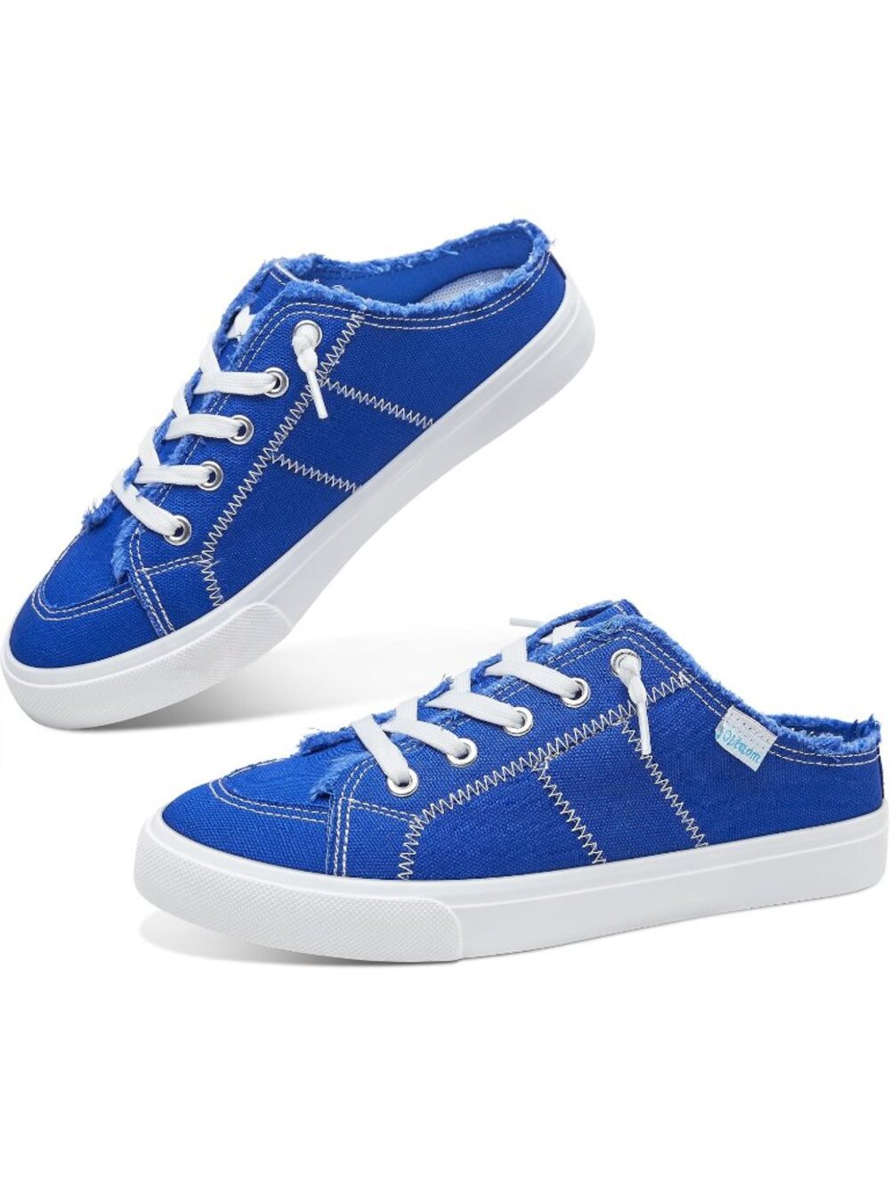 🆕Women's Royal Blue Canvas Mules Memory Foam Clipper Sneakers Comfortable